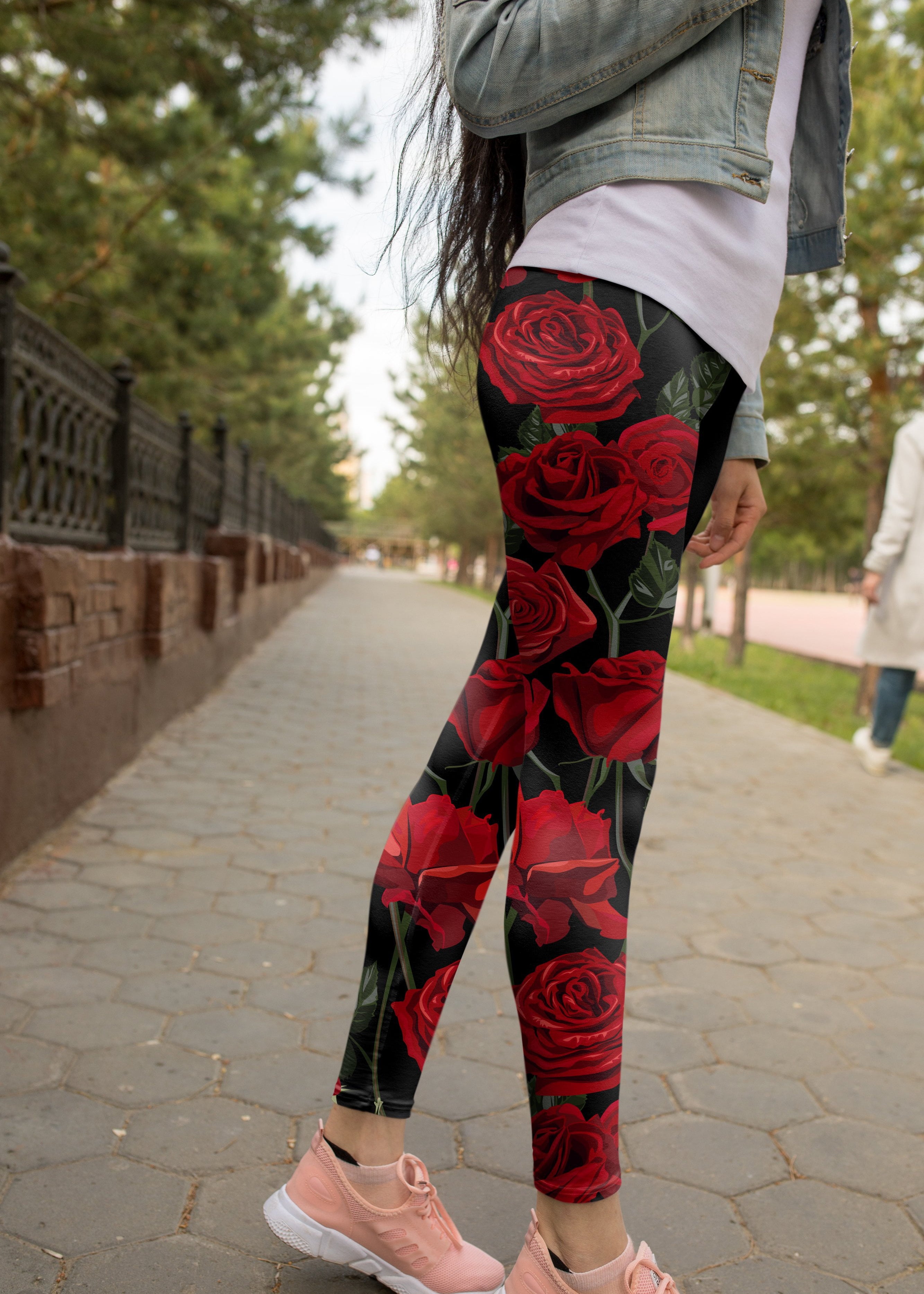 Roses Print Leggings - US FITGIRLS